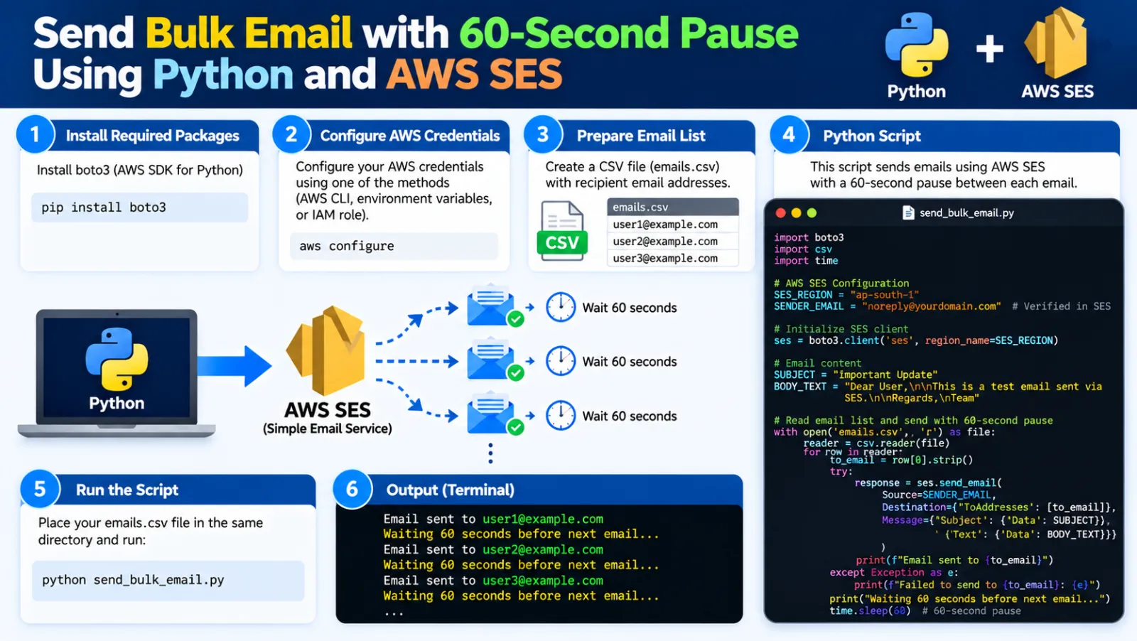 Send Bulk Email with a 60-Second Pause Using Python and AWS SES
