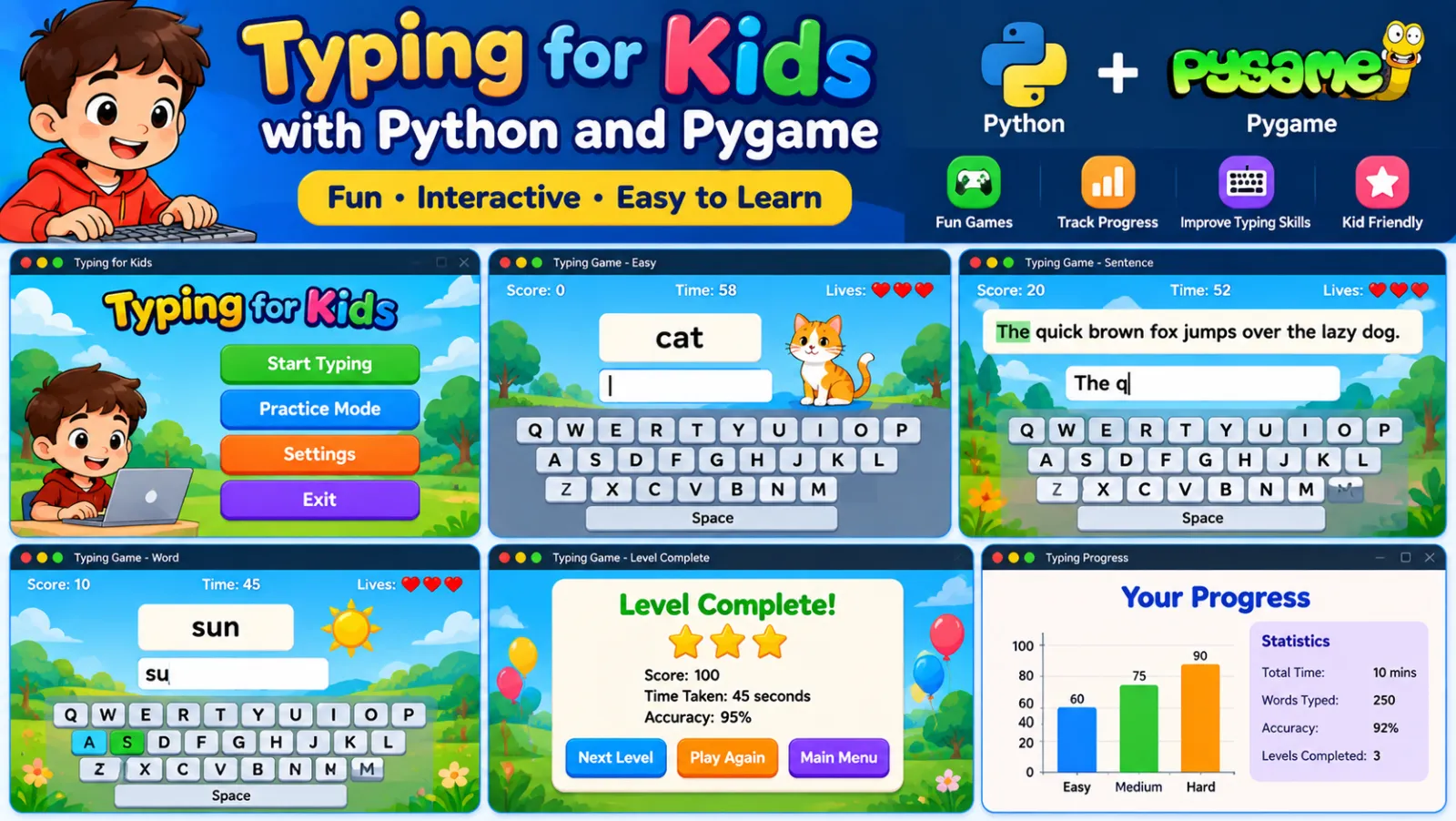 Learn Typing for Kids with Python and Pygamme